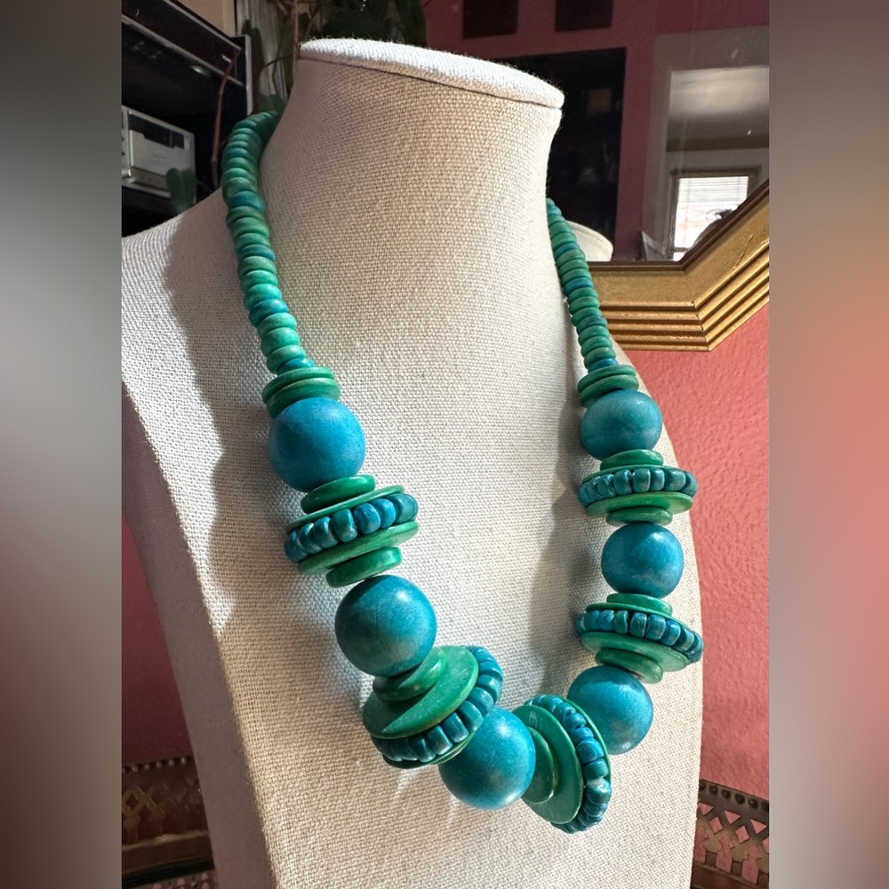 1990's Street Style Runway Vivid Hues Chunky Wood Bead Necklace